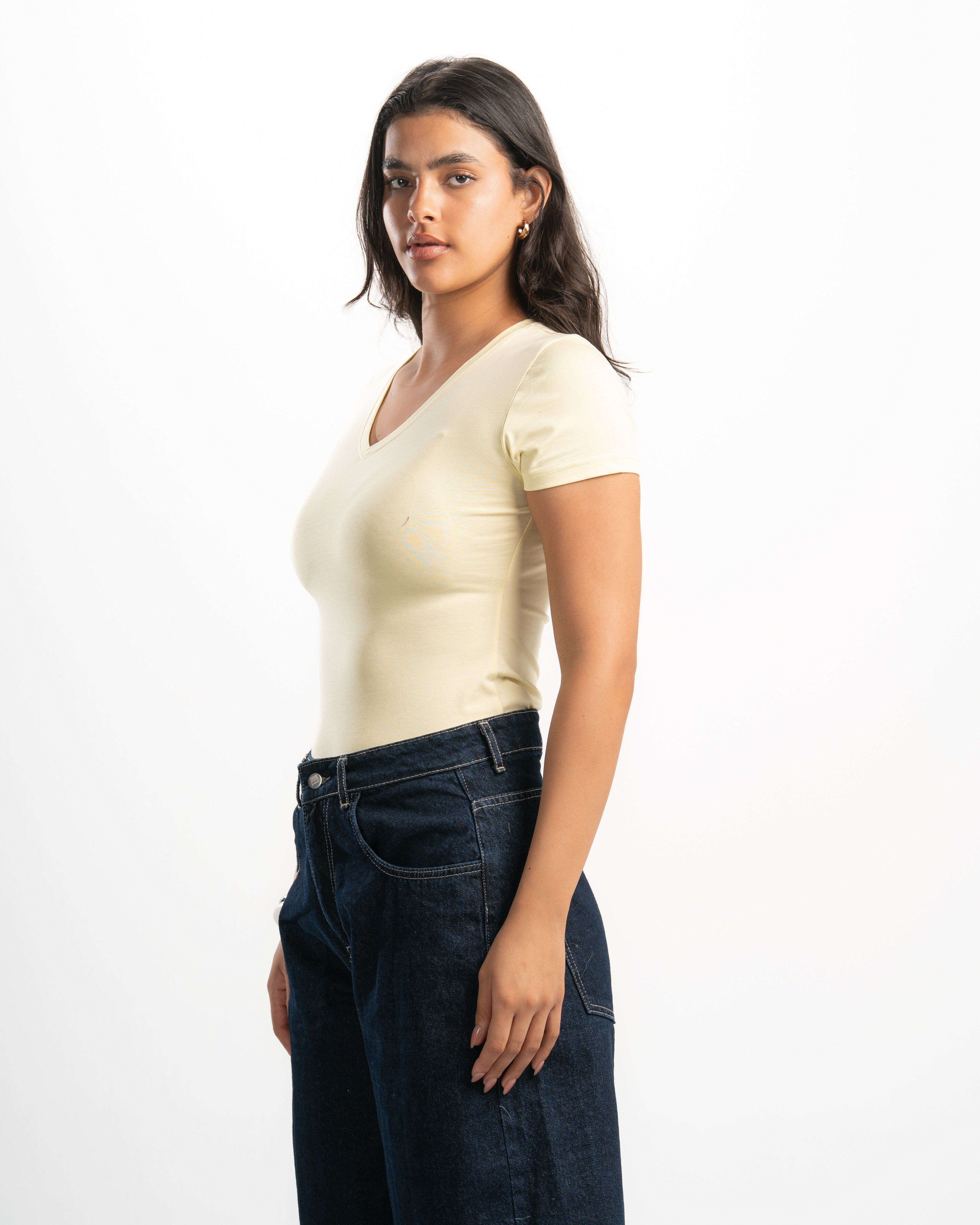 Cotton V-Neck Short Sleeve Top