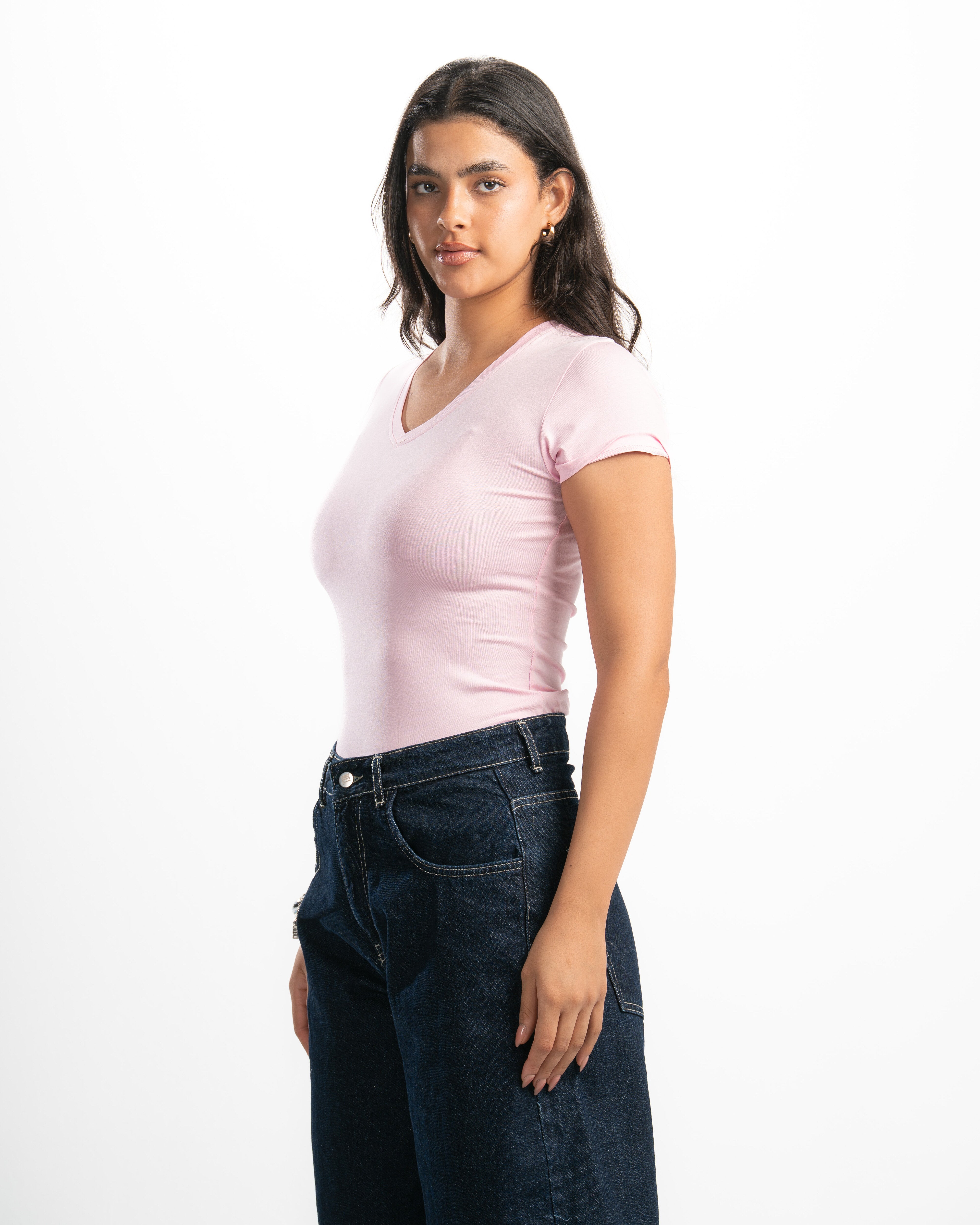 Cotton V-Neck Short Sleeve Top