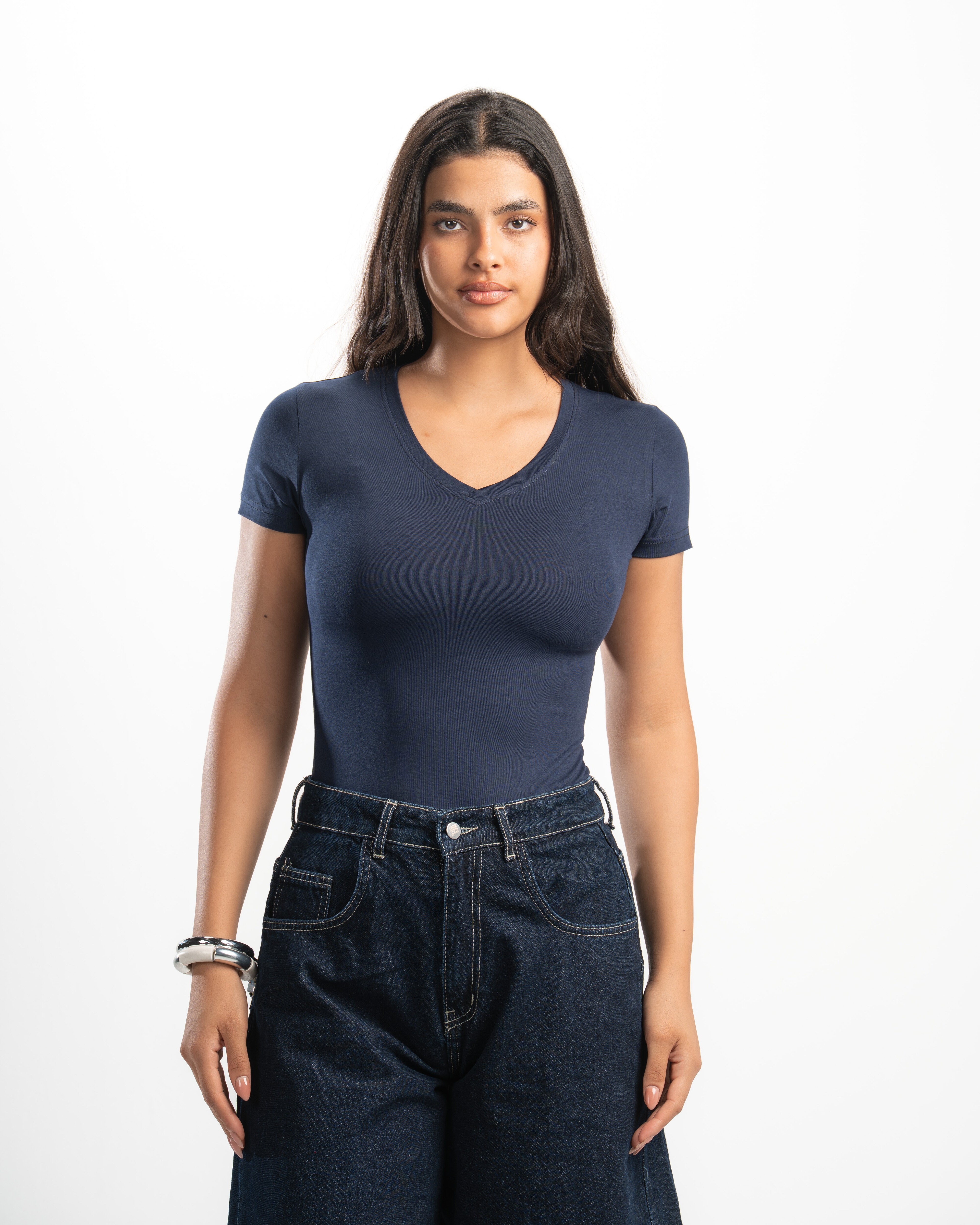 Cotton V-Neck Short Sleeve Top
