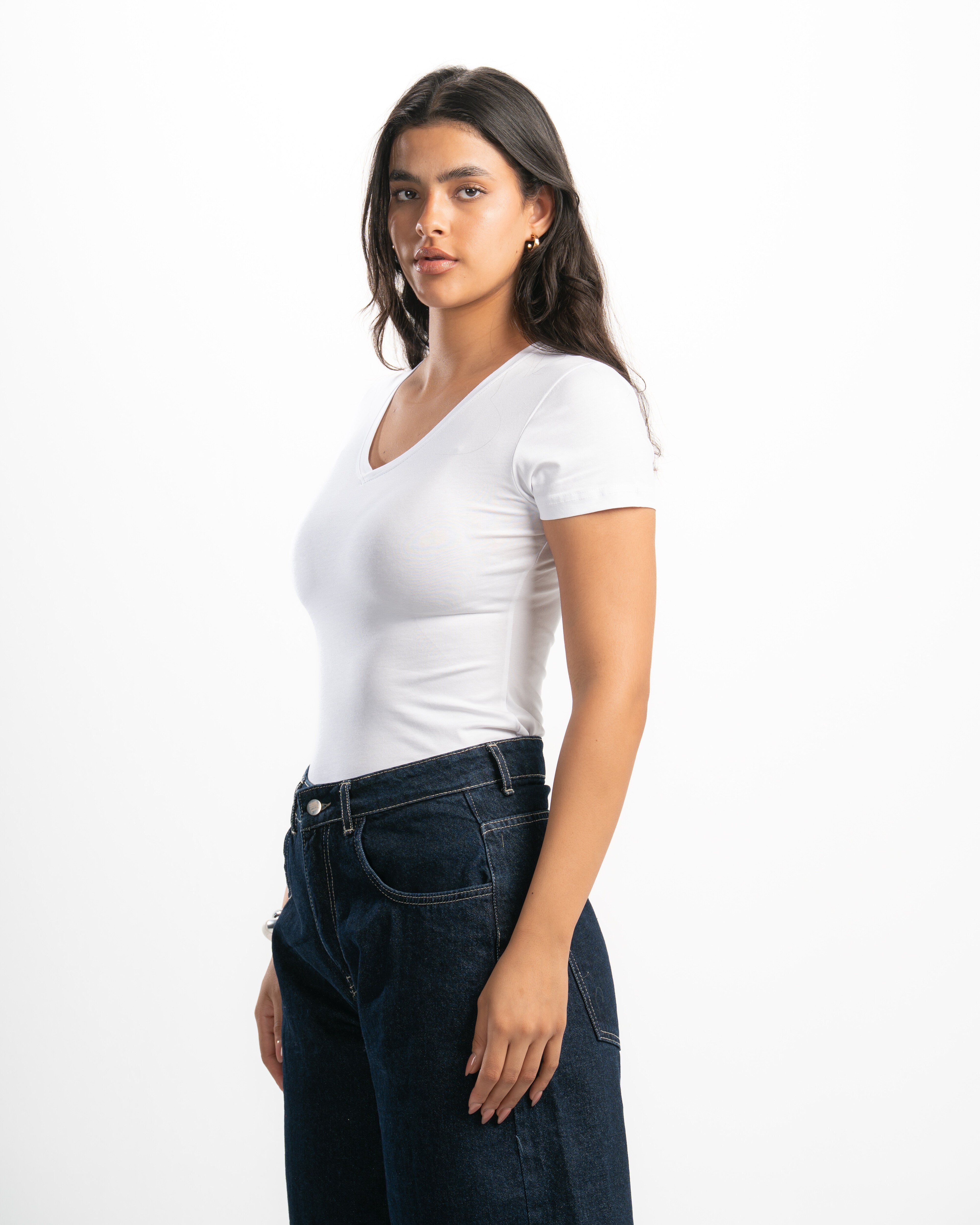 Cotton V-Neck Short Sleeve Top