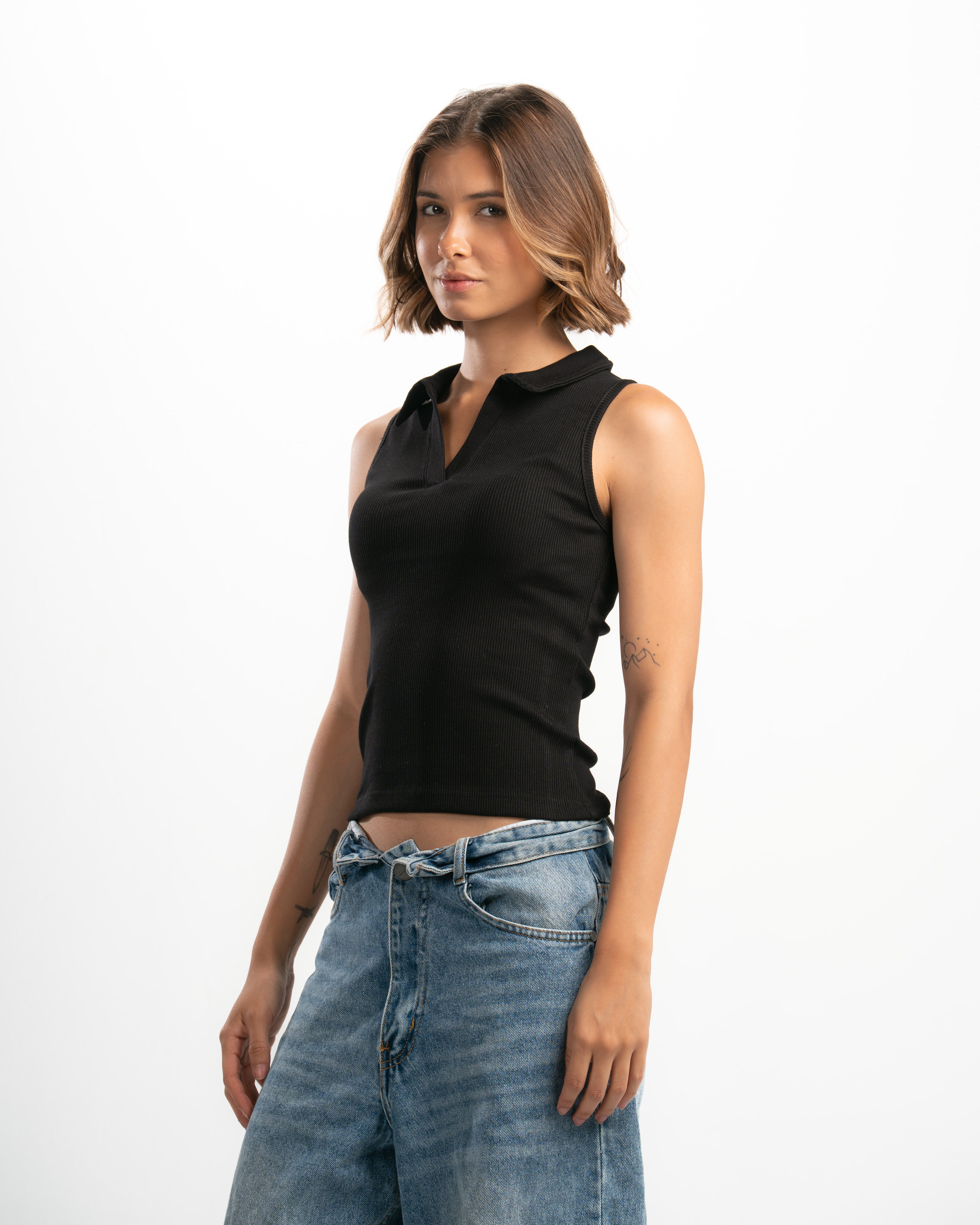 Ribbed Collared Tank Top