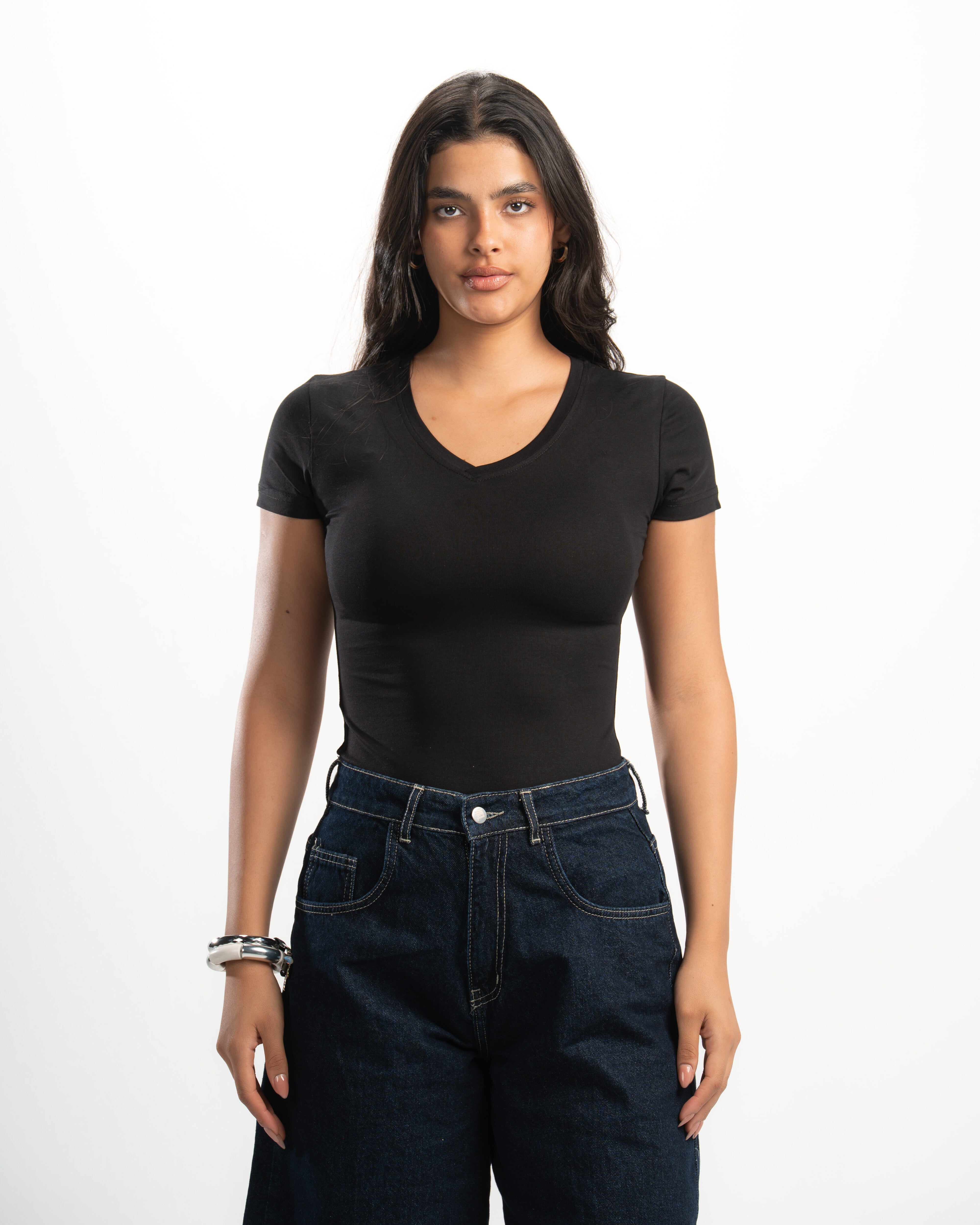 Cotton V-Neck Short Sleeve Top