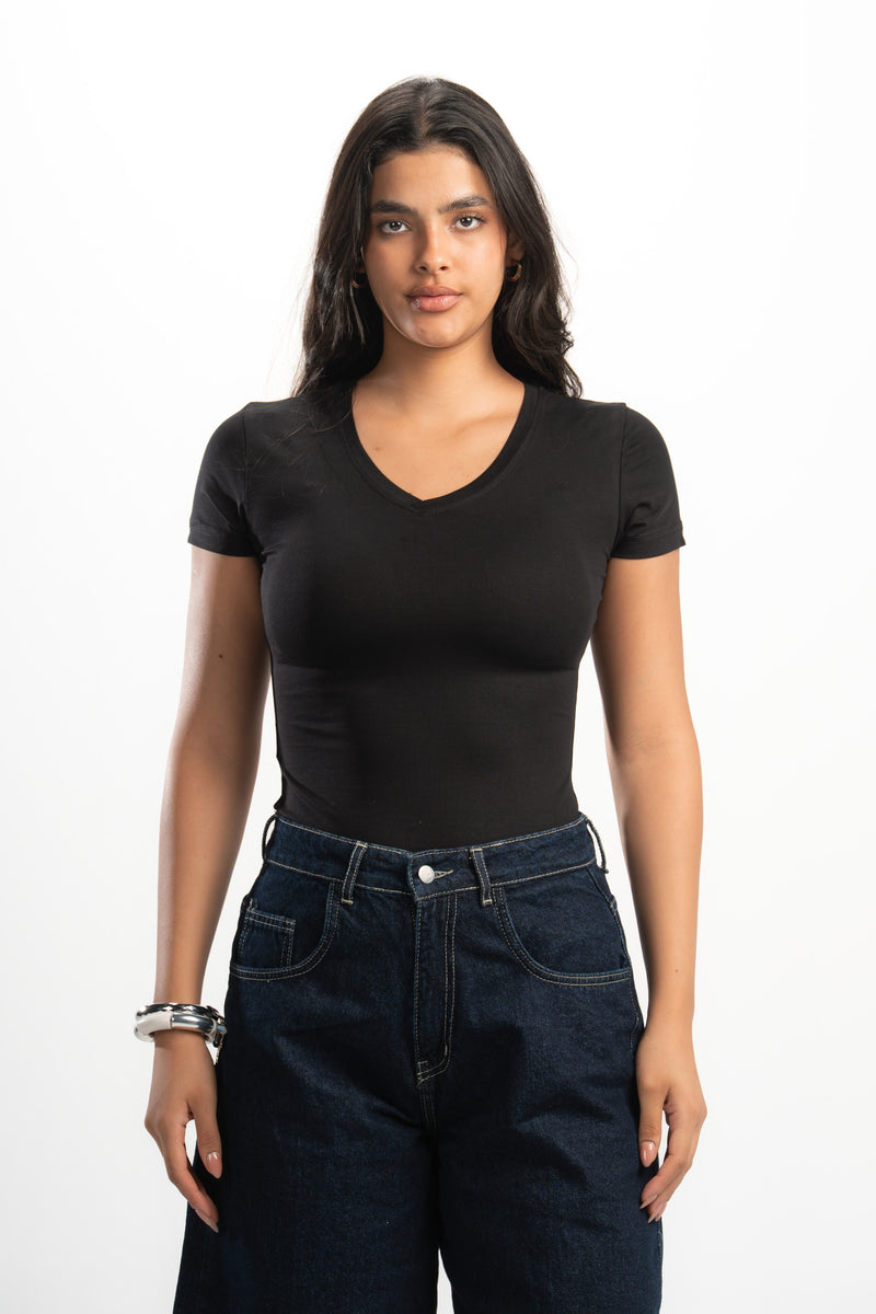 Cotton V-Neck Short Sleeve Top