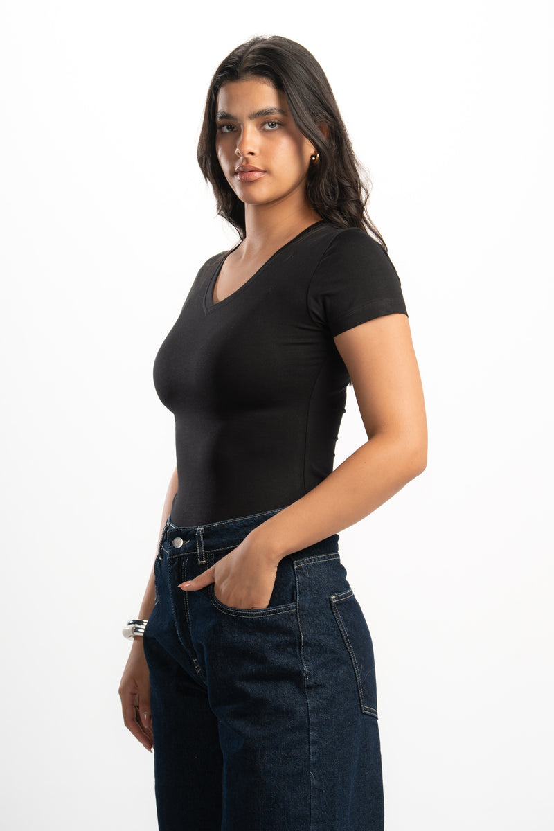 Cotton V-Neck Short Sleeve Top