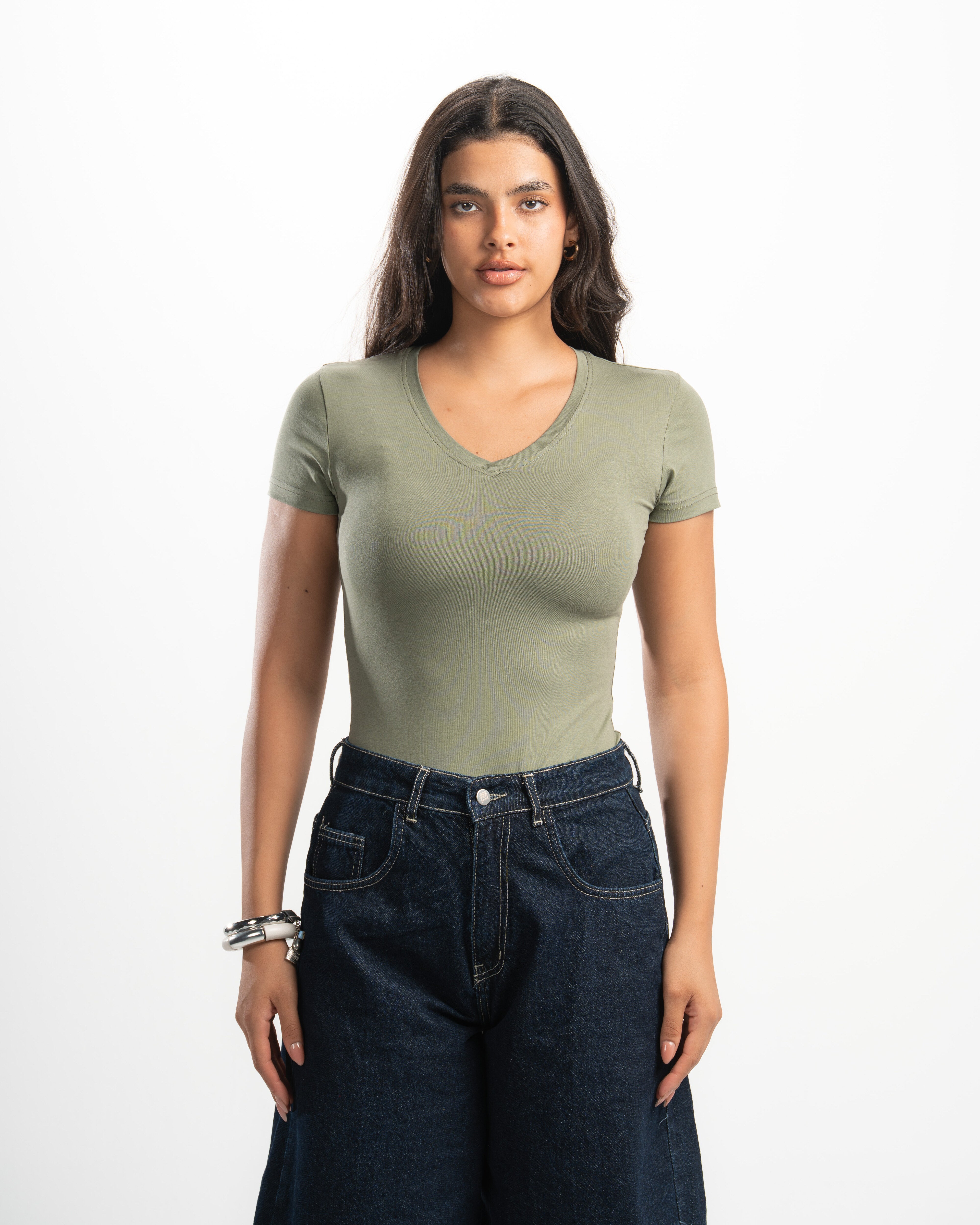 Cotton V-Neck Short Sleeve Top