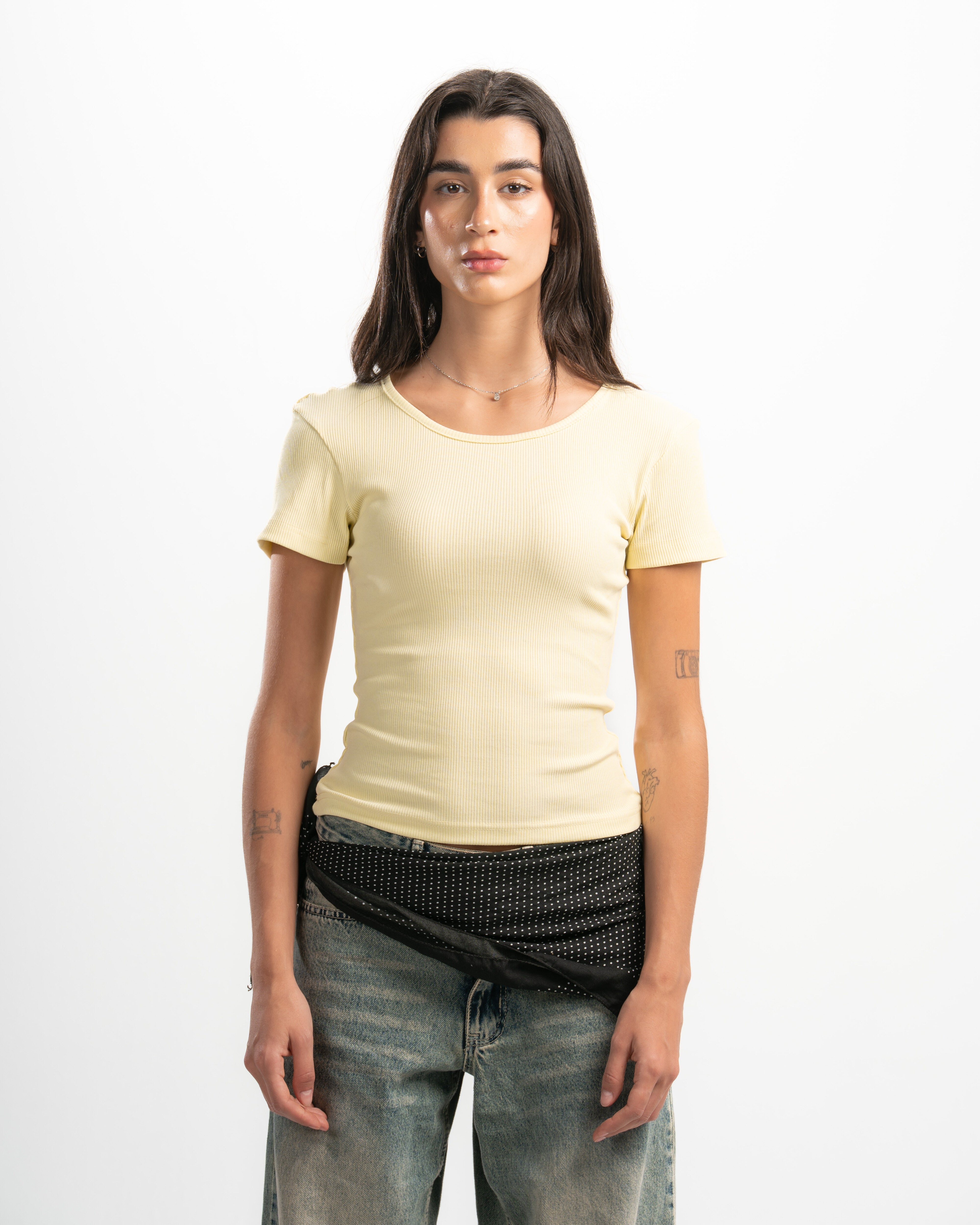 Ribbed Round Neck Short Sleeve Top