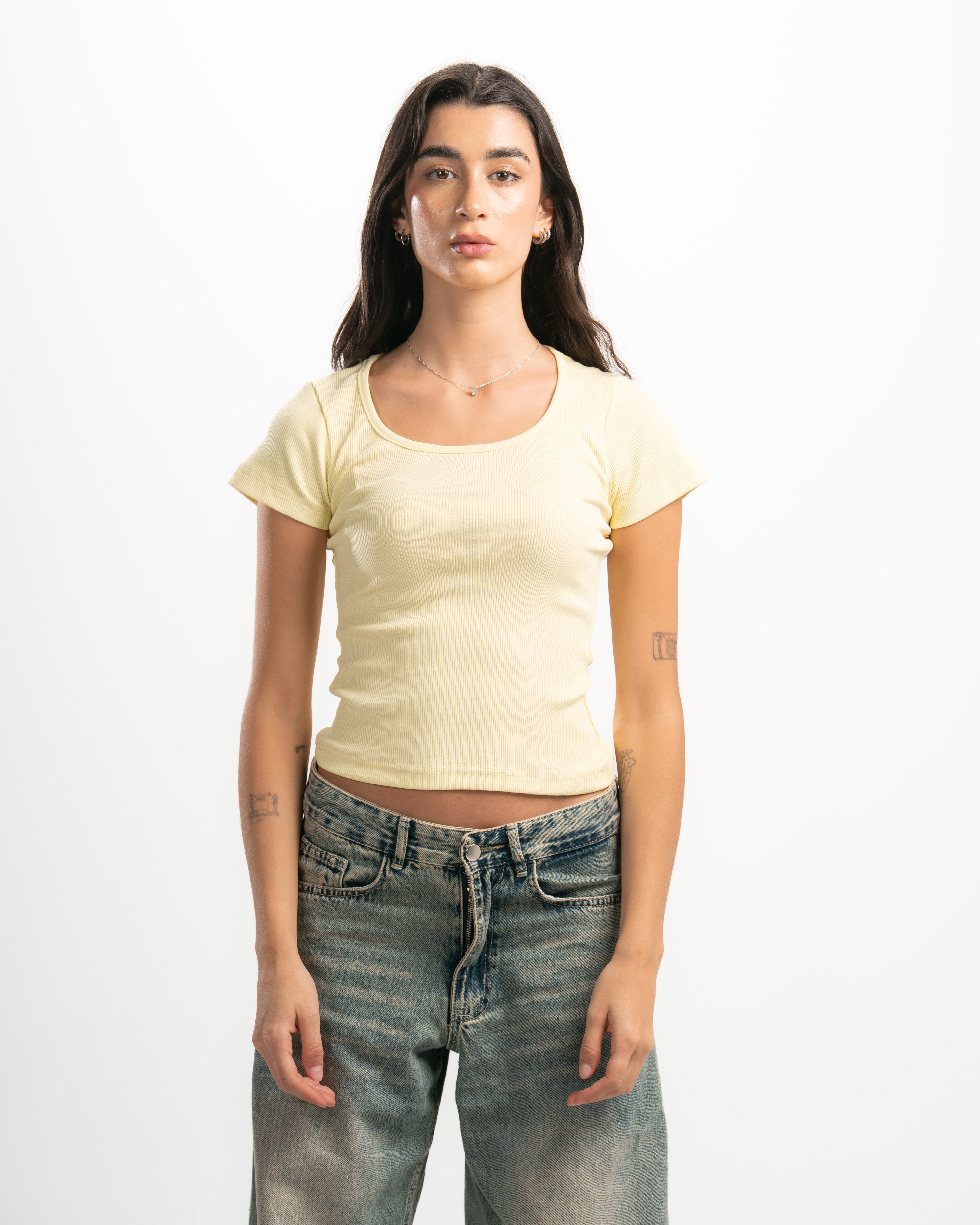 Ribbed Wide Neck Short Sleeve Top