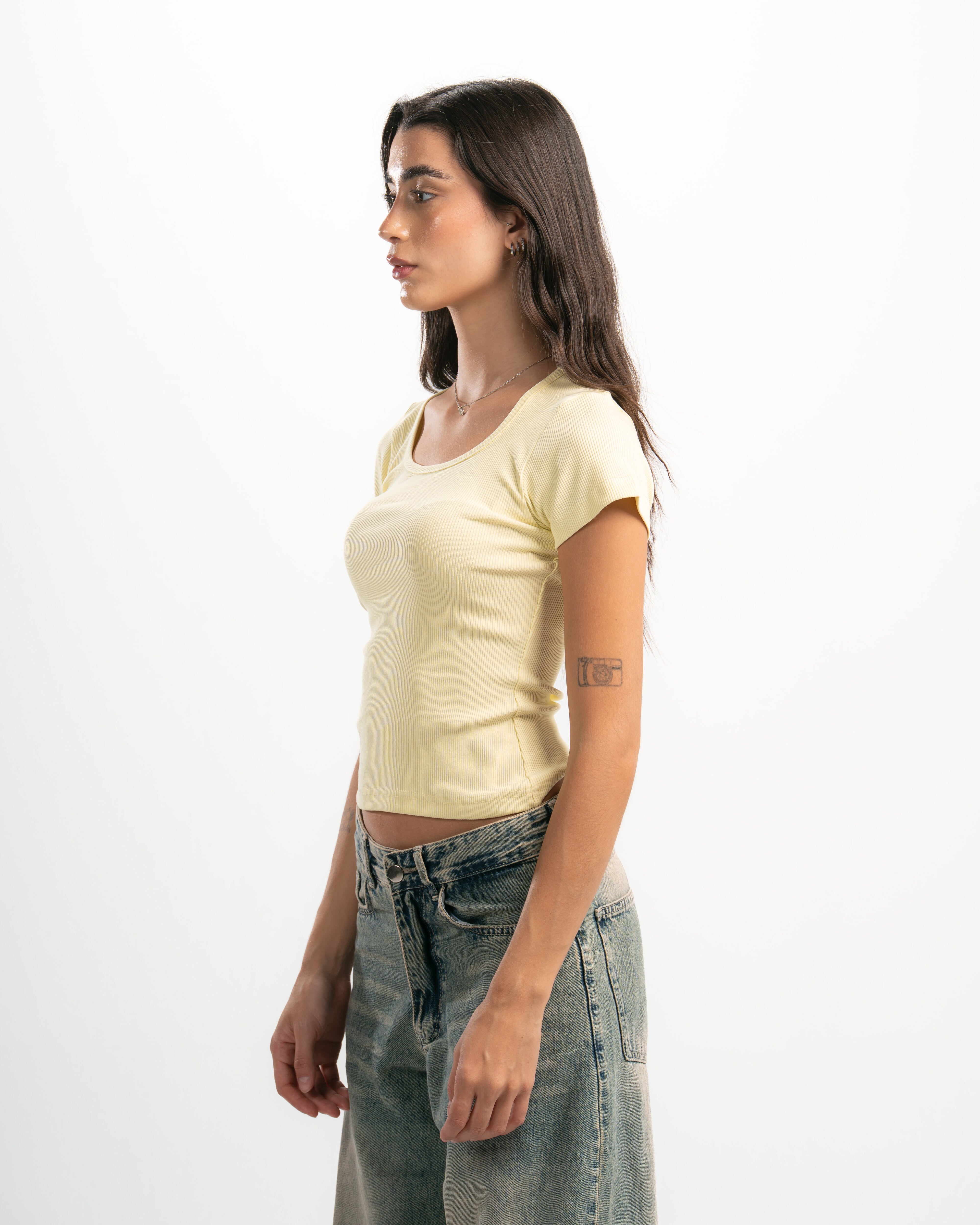 Ribbed Wide Neck Short Sleeve Top