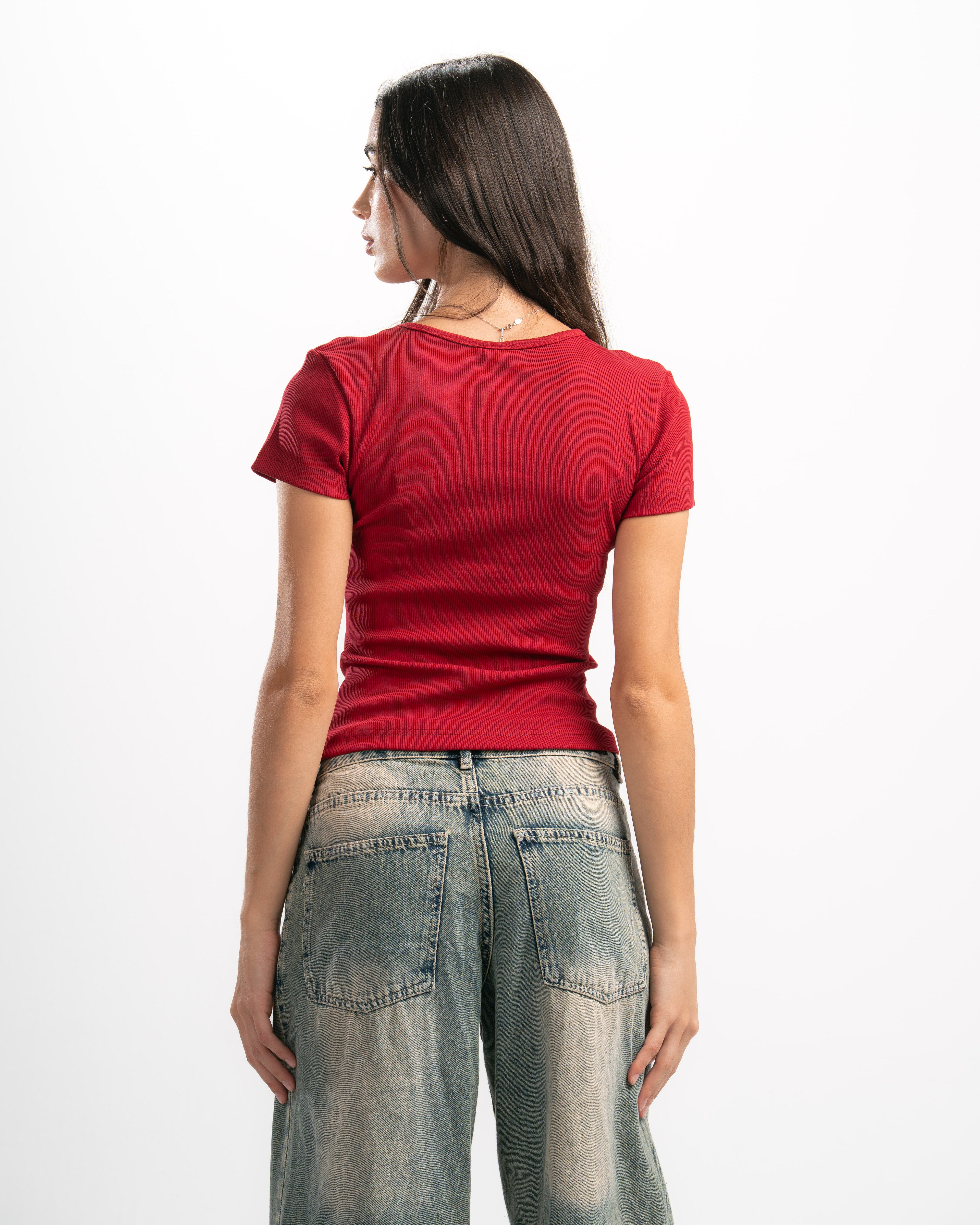 Ribbed Round Neck Short Sleeve Top