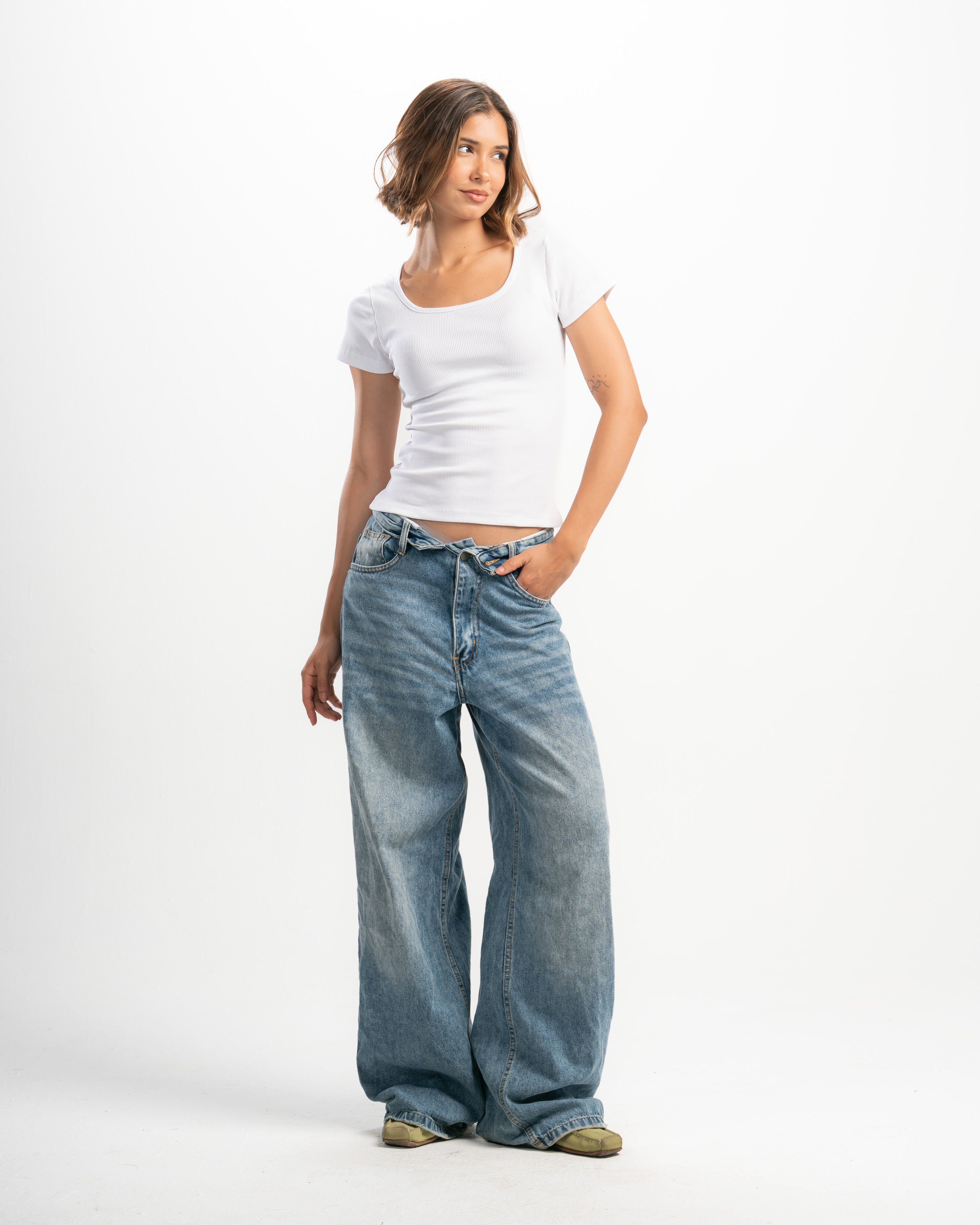 Ribbed Wide Neck Short Sleeve Top
