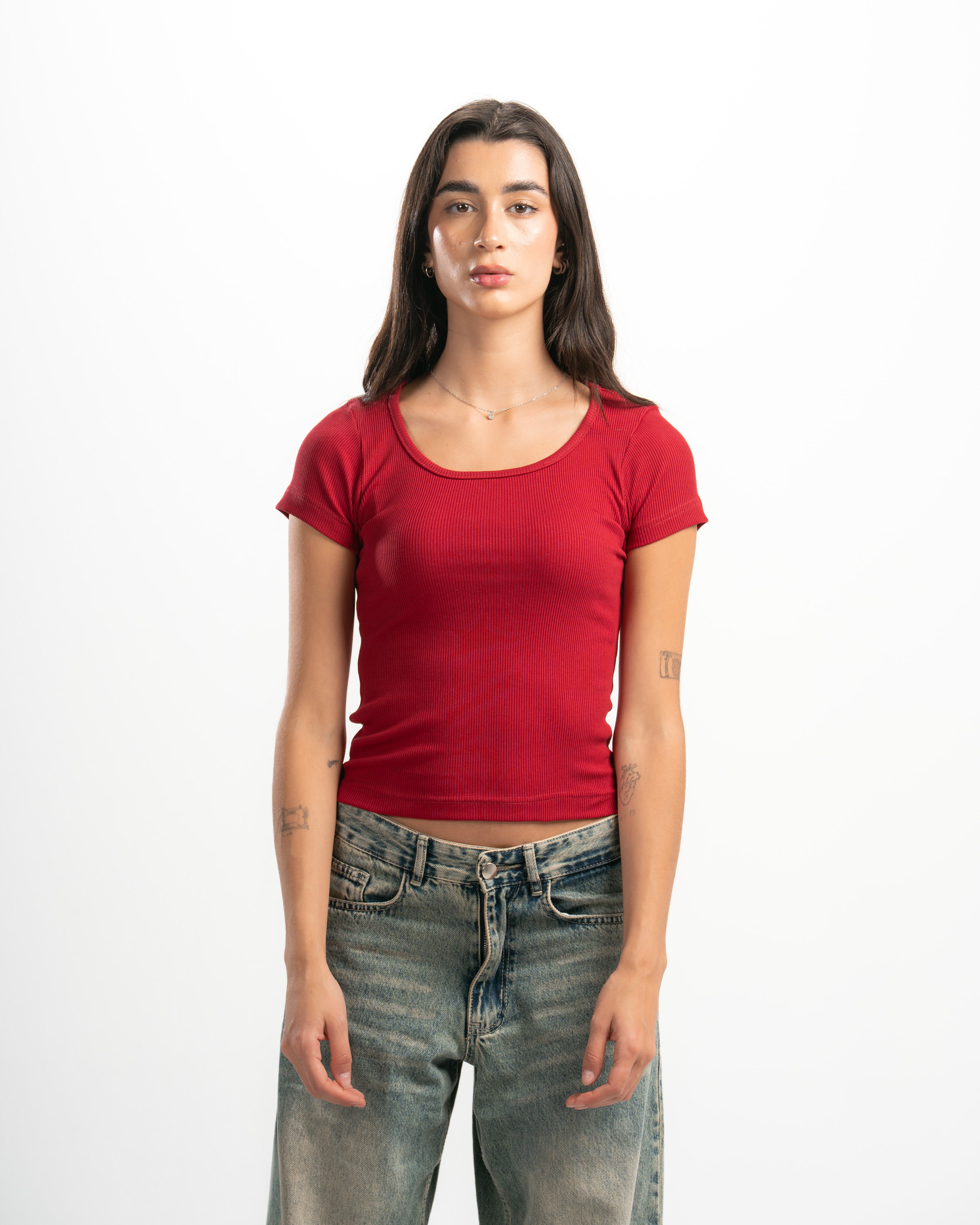 Ribbed Wide Neck Short Sleeve Top