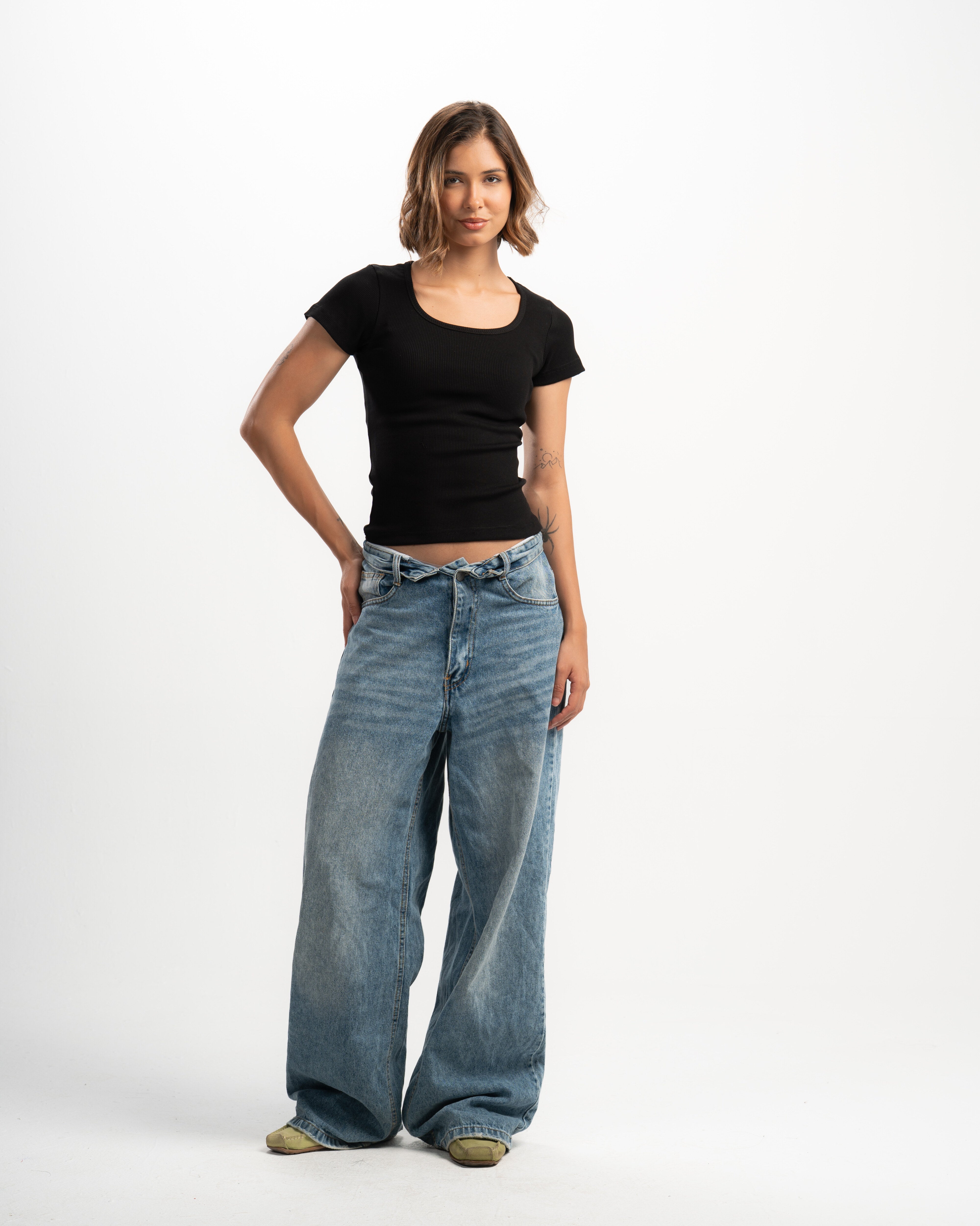 Ribbed Wide Neck Short Sleeve Top
