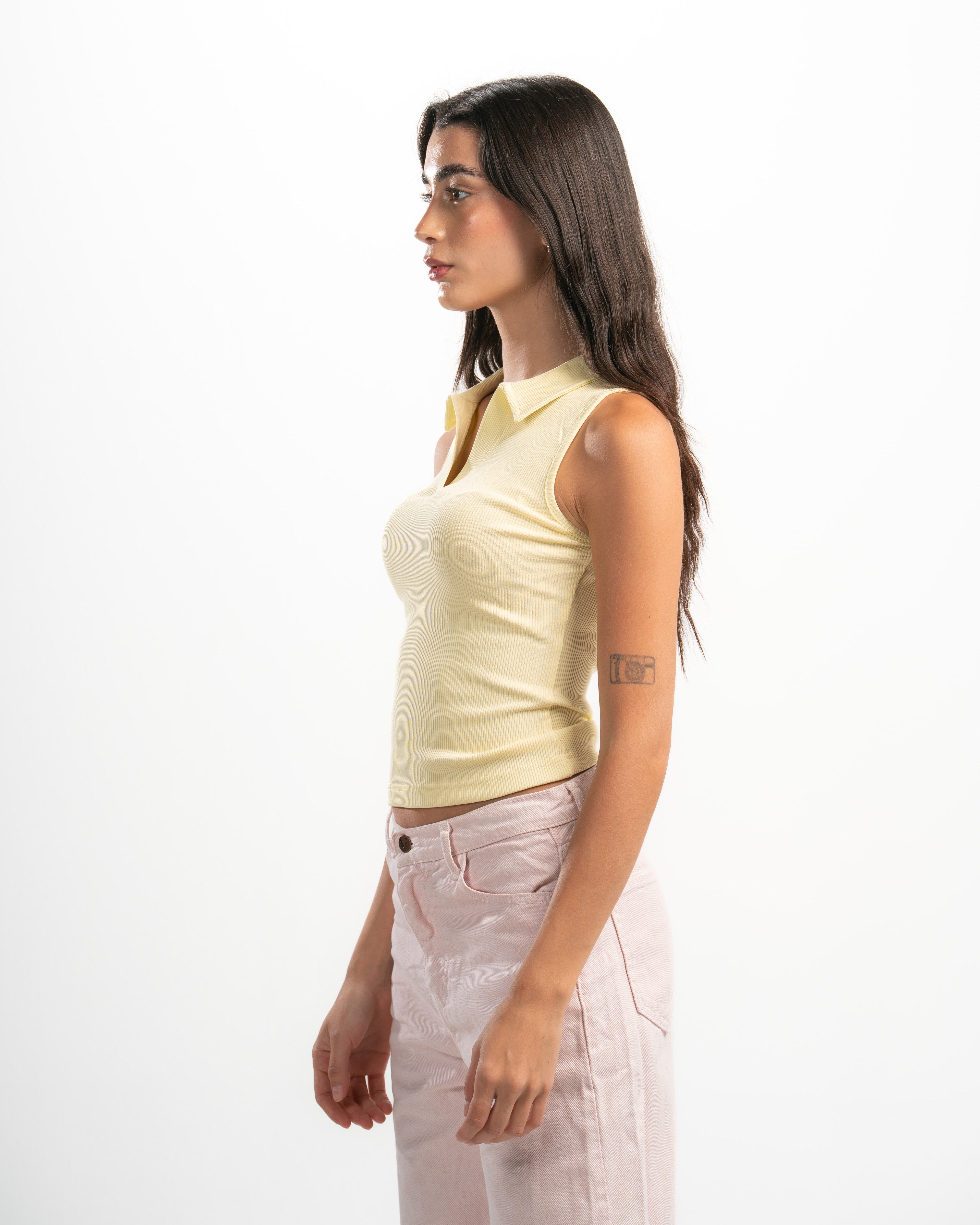 Ribbed Collared Tank Top