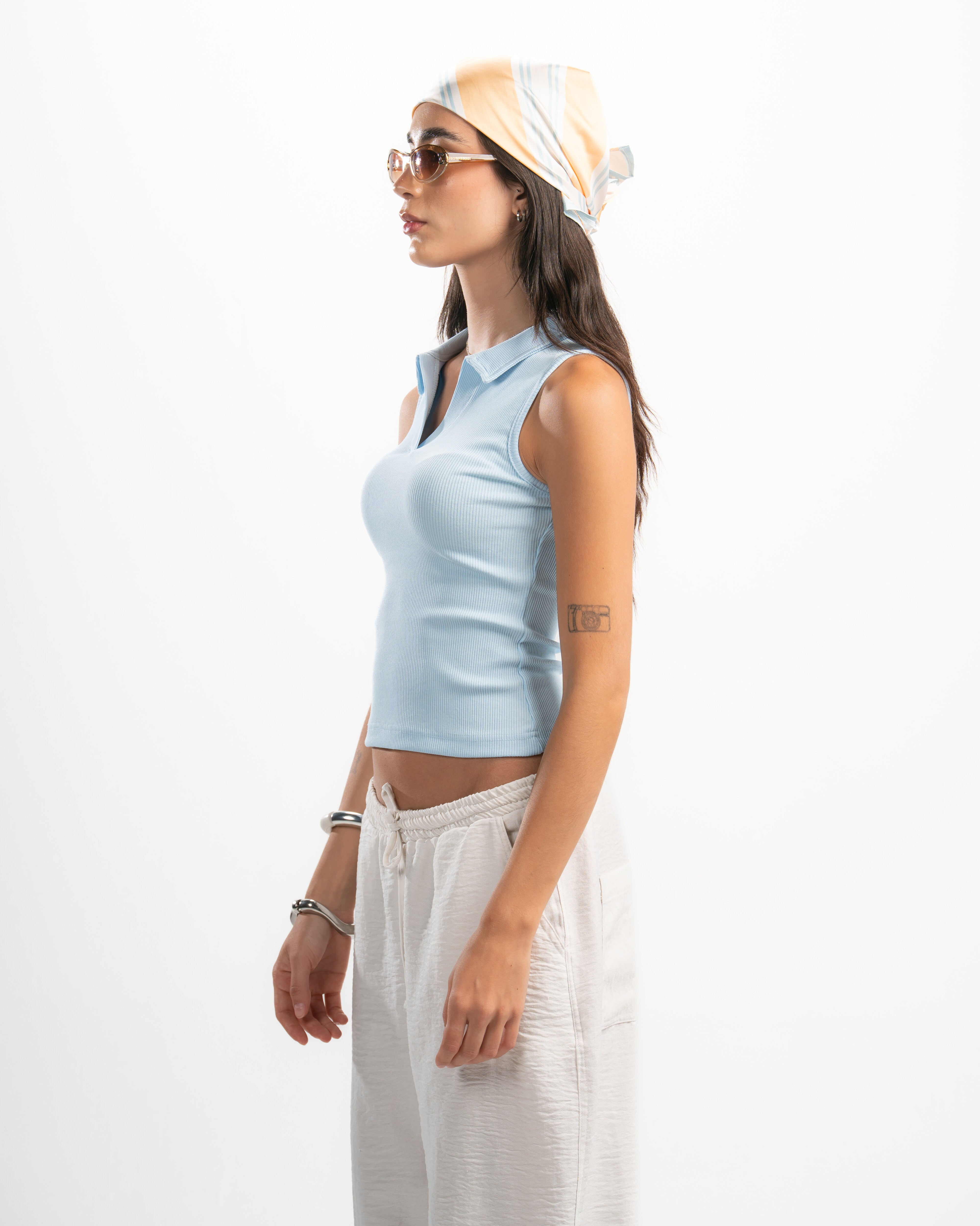 Ribbed Collared Tank Top