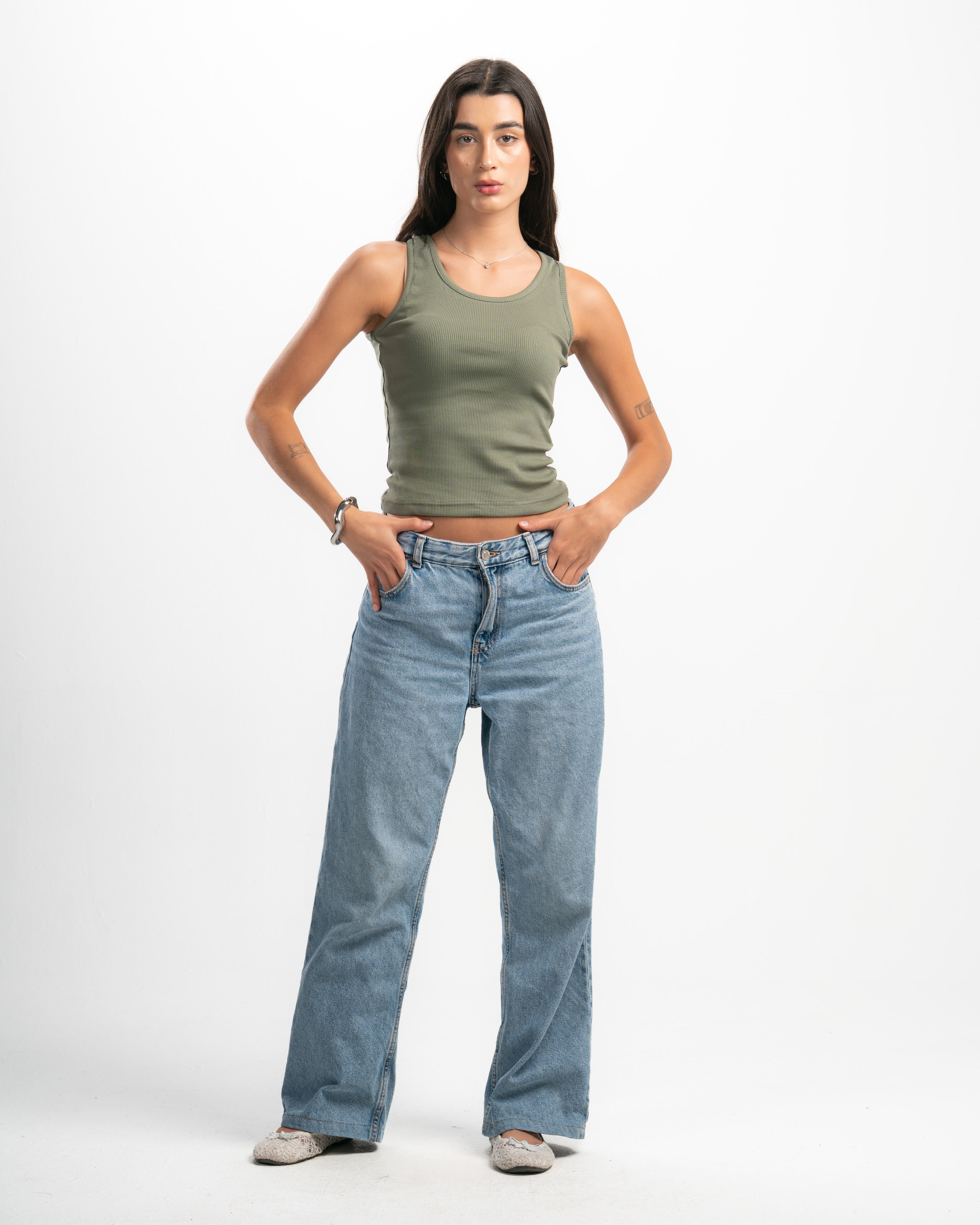 Ribbed Wide Neck Tank Top