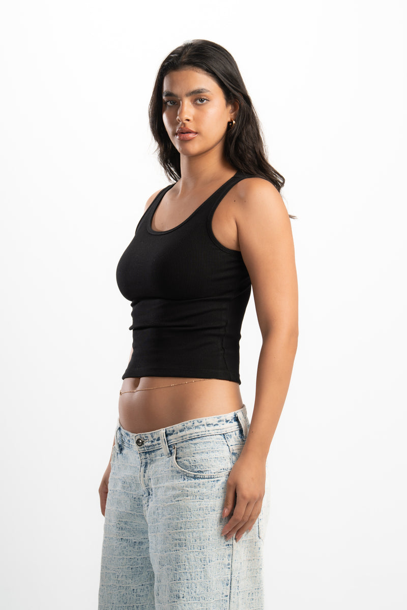 Ribbed Wide Neck Tank Top