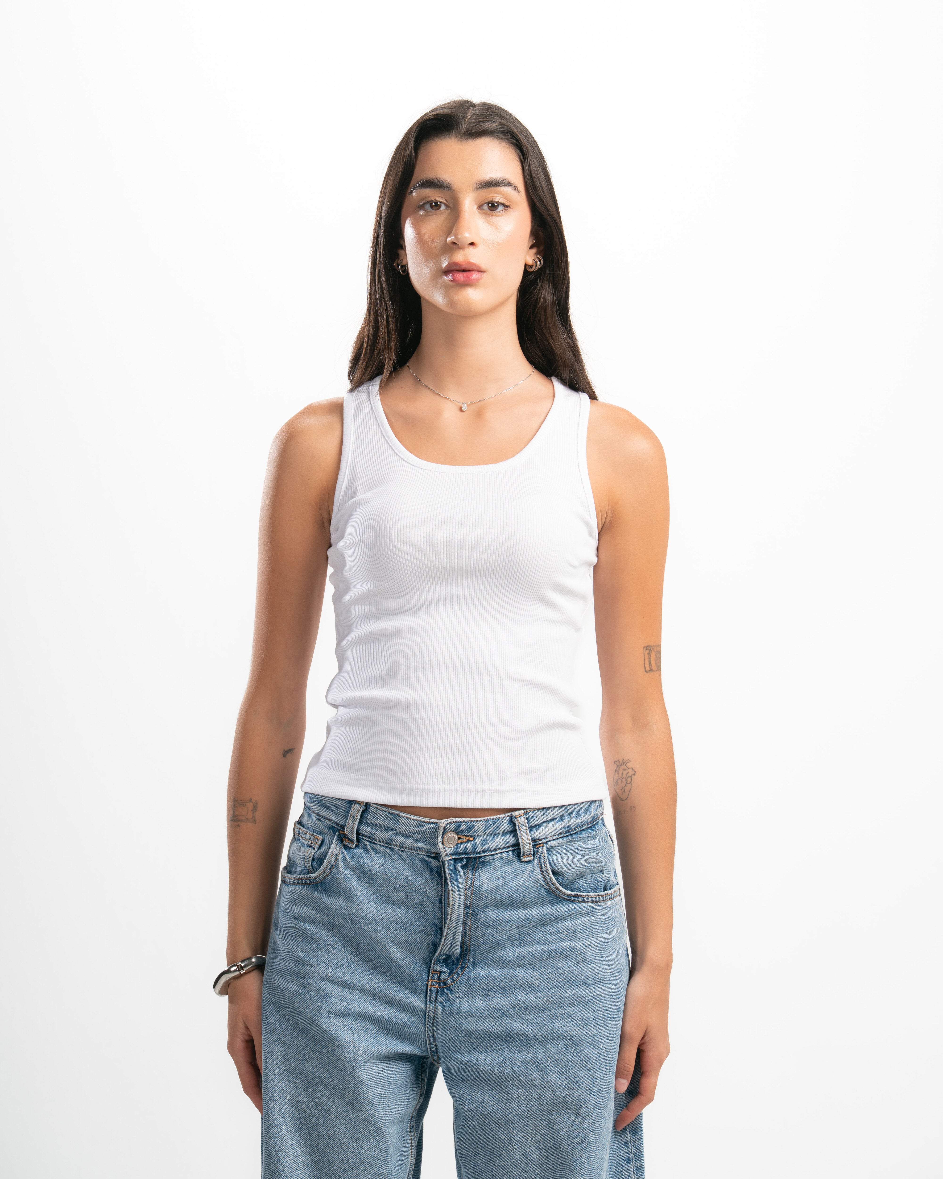 Ribbed Wide Neck Tank Top