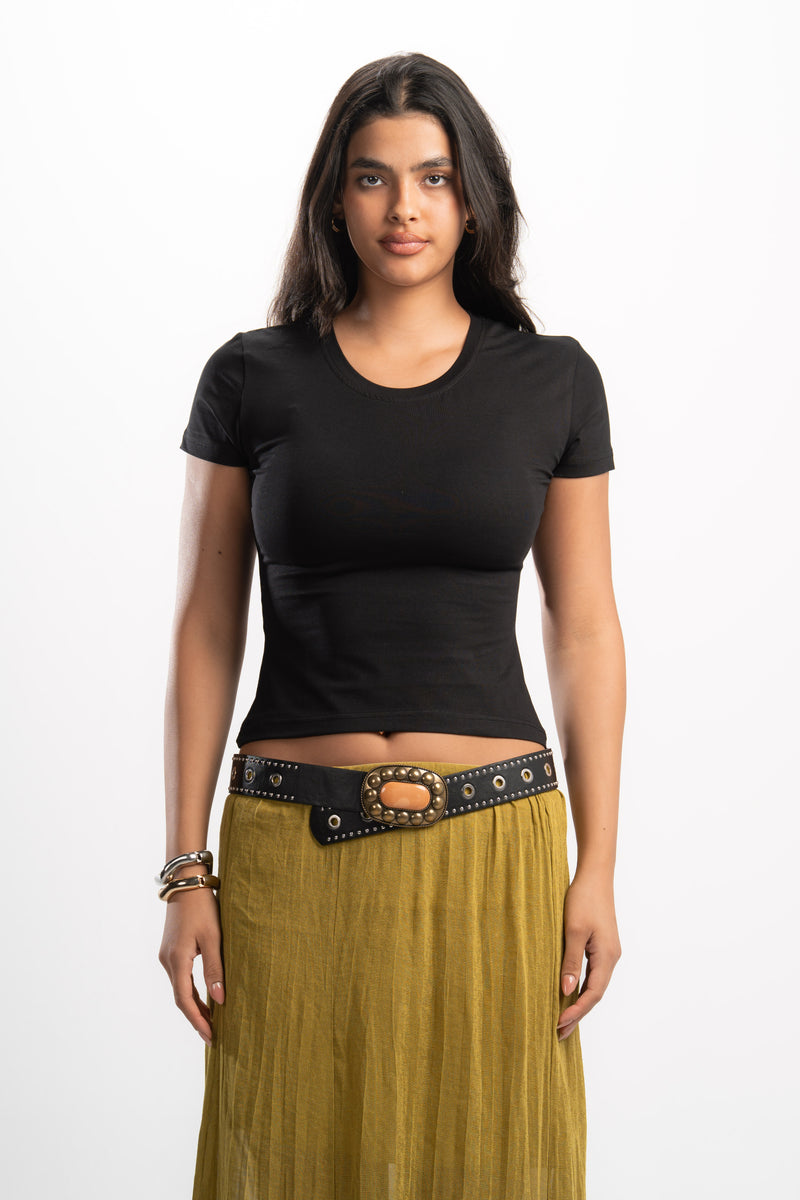 Cotton Wide Neck Short Sleeve Top