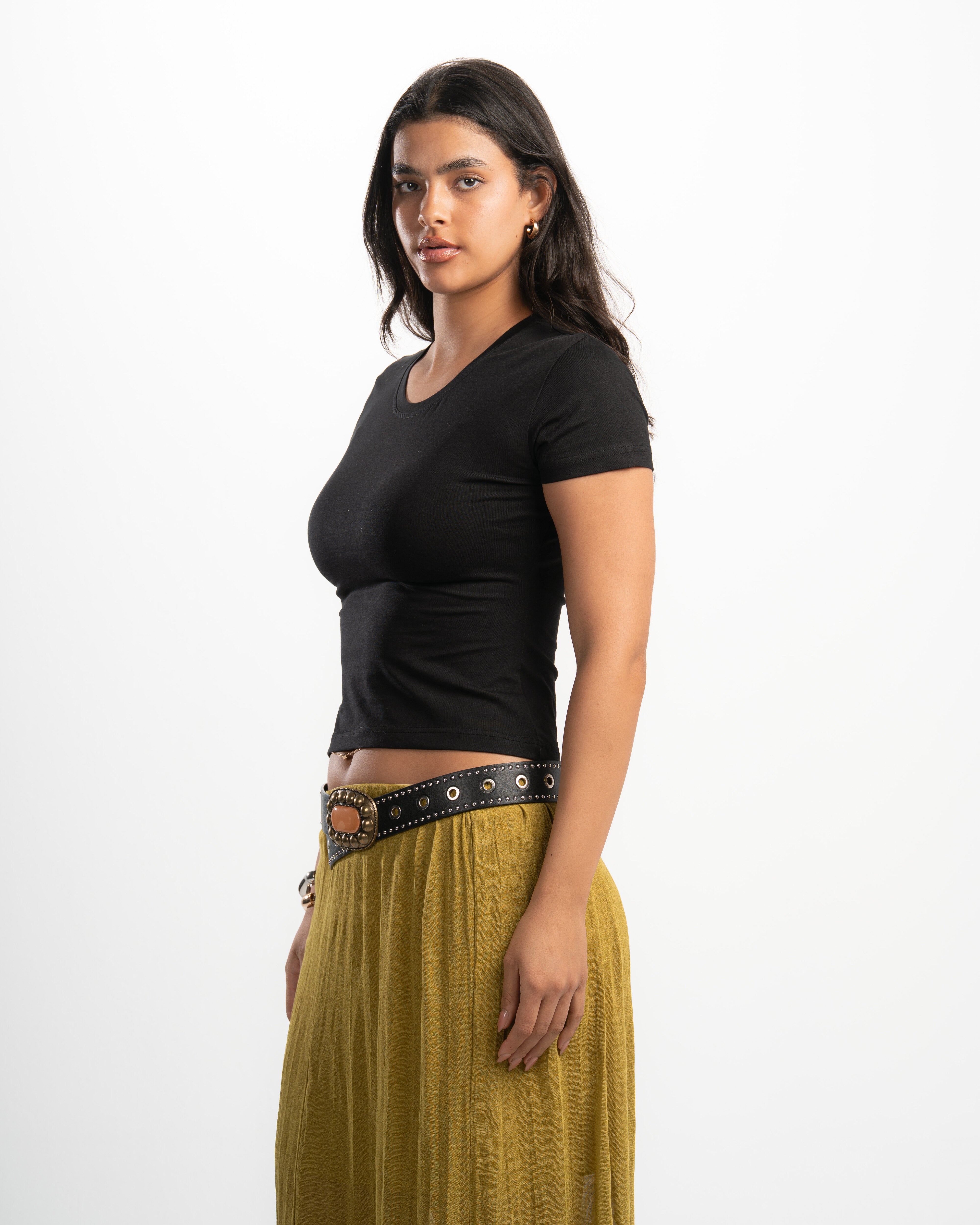 Cotton Wide Neck Short Sleeve Top