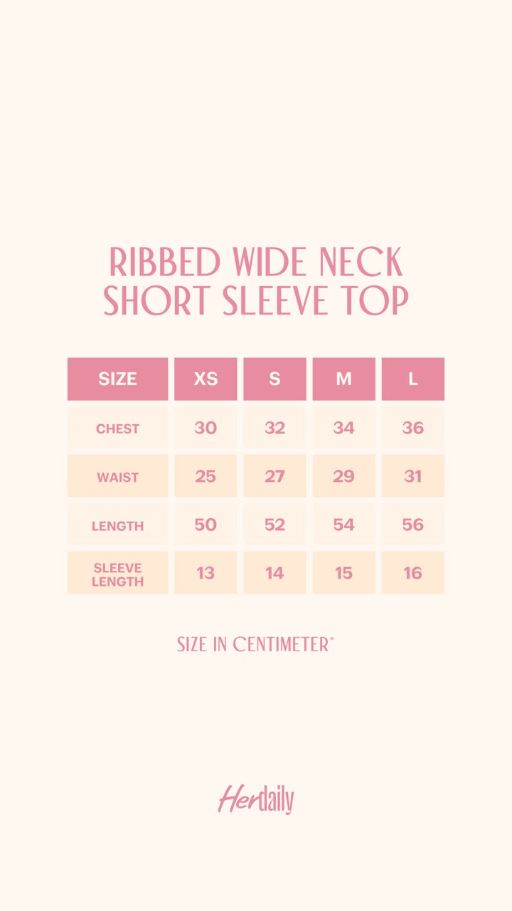 Size Guide - Ribbed Wide Neck Short Sleeve Top - enlarged view