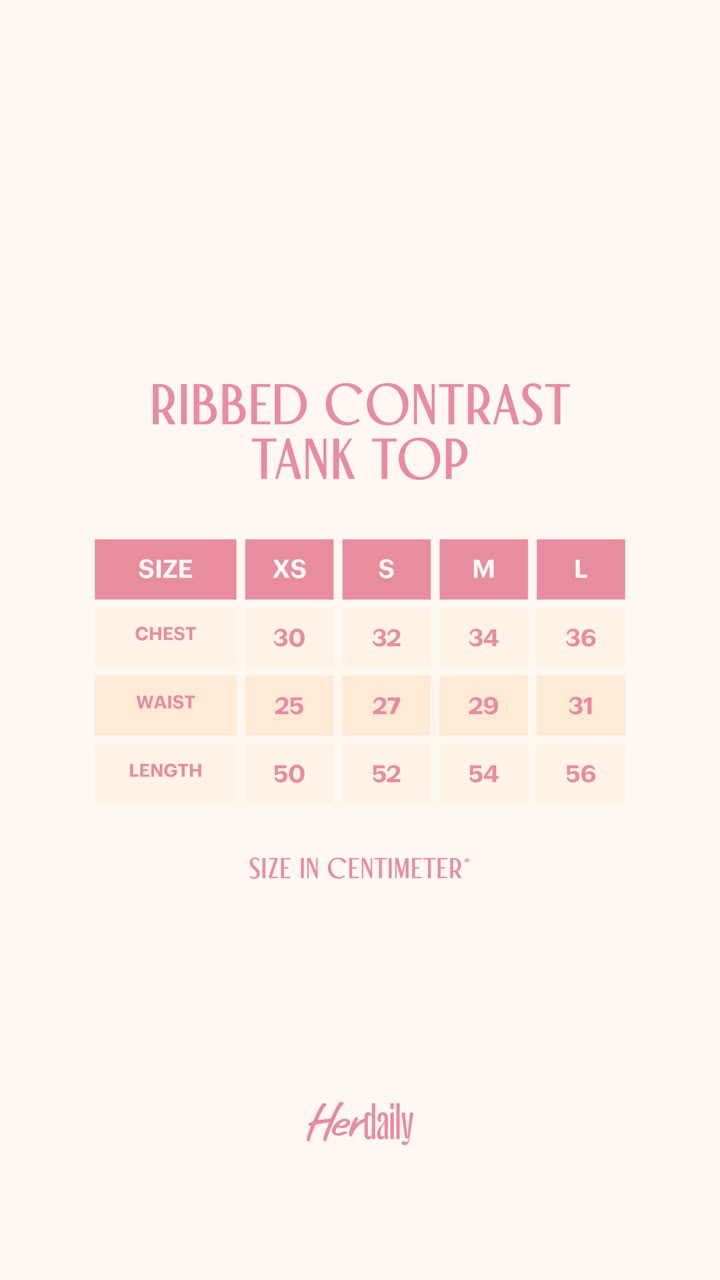 Size Guide - Ribbed Contrast Tank Top - enlarged view
