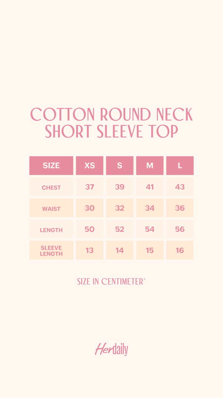 Size Guide - Cotton Round Neck Short Sleeve Top - enlarged view