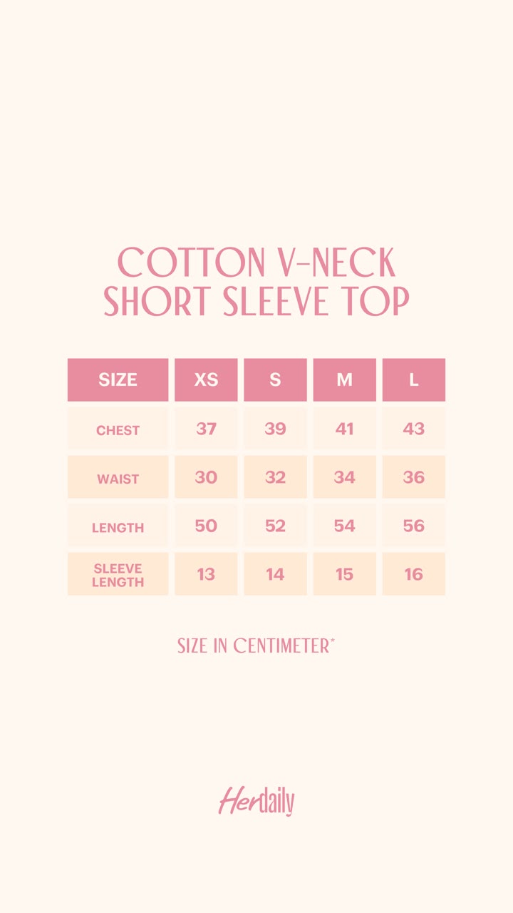 Size Guide - Cotton V-Neck Short Sleeve Top - enlarged view