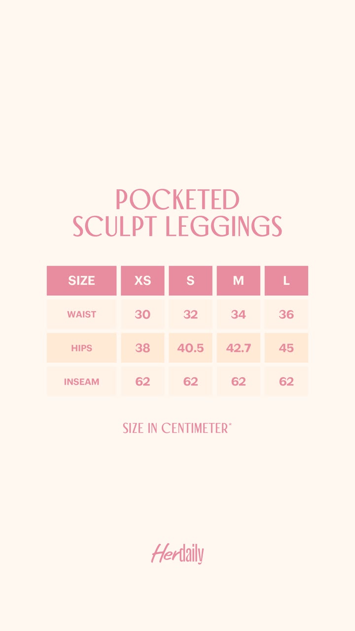 Size Guide - Pocketed Sculpt Leggings - enlarged view