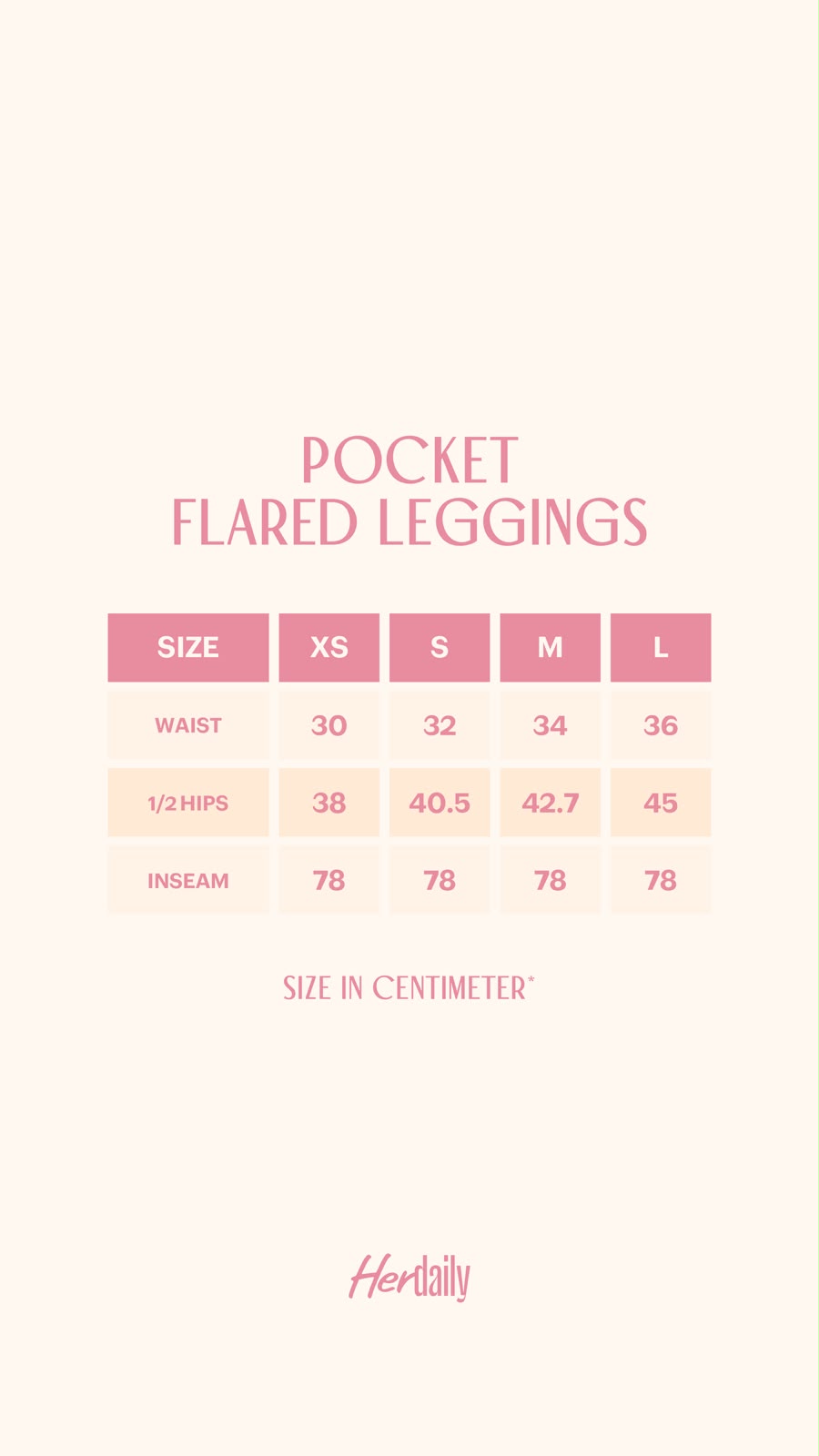 Size Guide - Pocketed Flared Leggings - enlarged view
